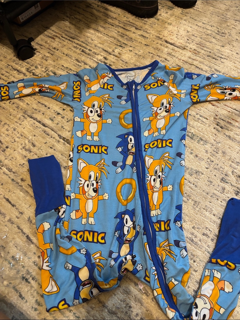 Sonic Kids Blue One-Piece Footie Pajamas with Tails Print